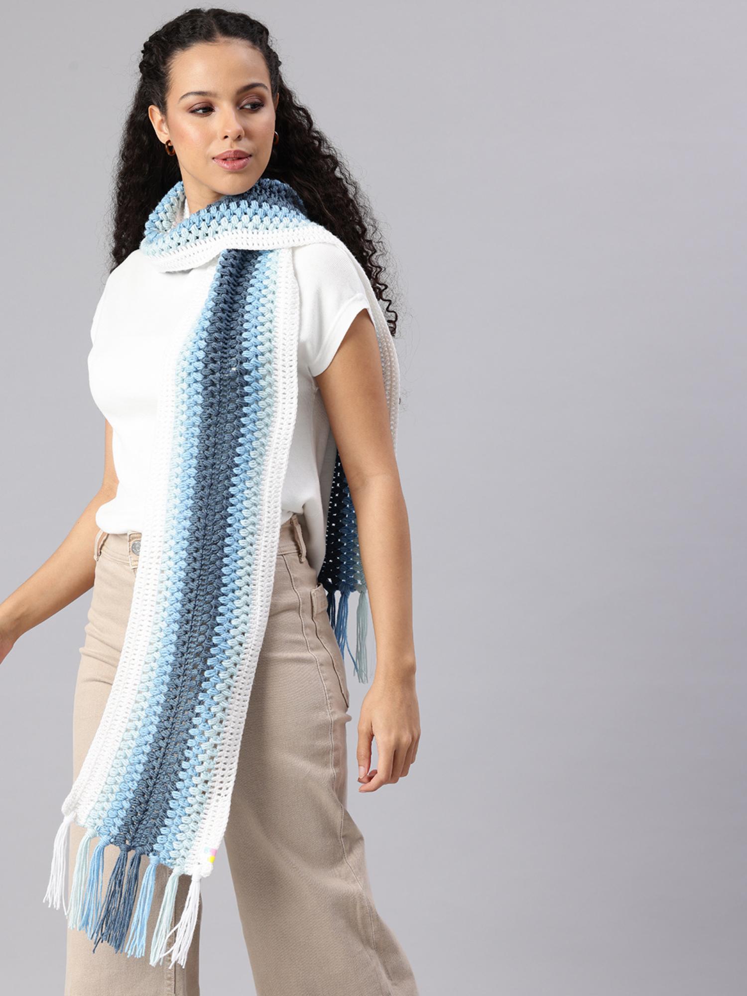Buy Magic Needles Women Blue Handmade Self Design Waves Crochet
