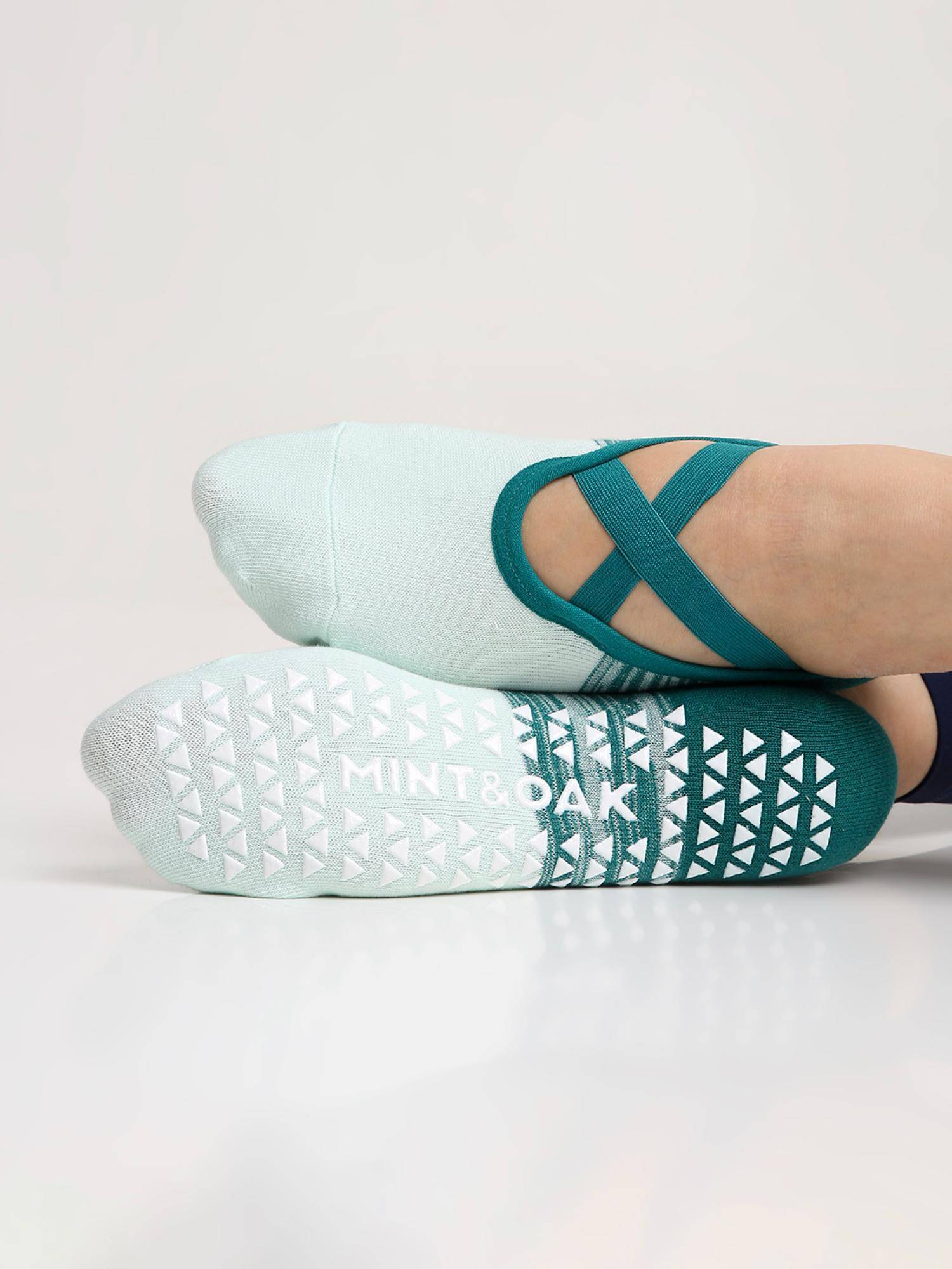 Mint & Oak Mint Green & Dark Green Yoga And Pilates Non-Slip Socks For Women