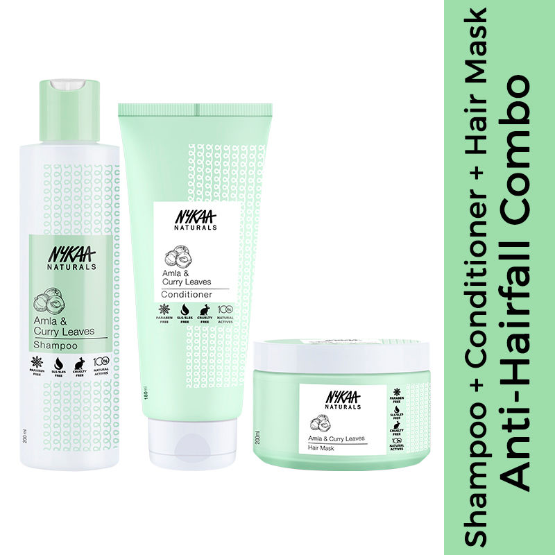 Nykaa Naturals Amla & Curry Leaves Shampoo, Conditioner, & Hair Mask Combo - Anti-Hairfall Combo