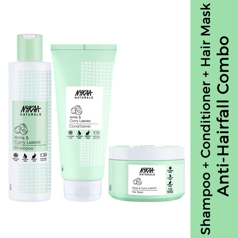 Nykaa Naturals Amla & Curry Leaves Shampoo, Conditioner, & Hair Mask Combo - Anti-Hairfall Combo