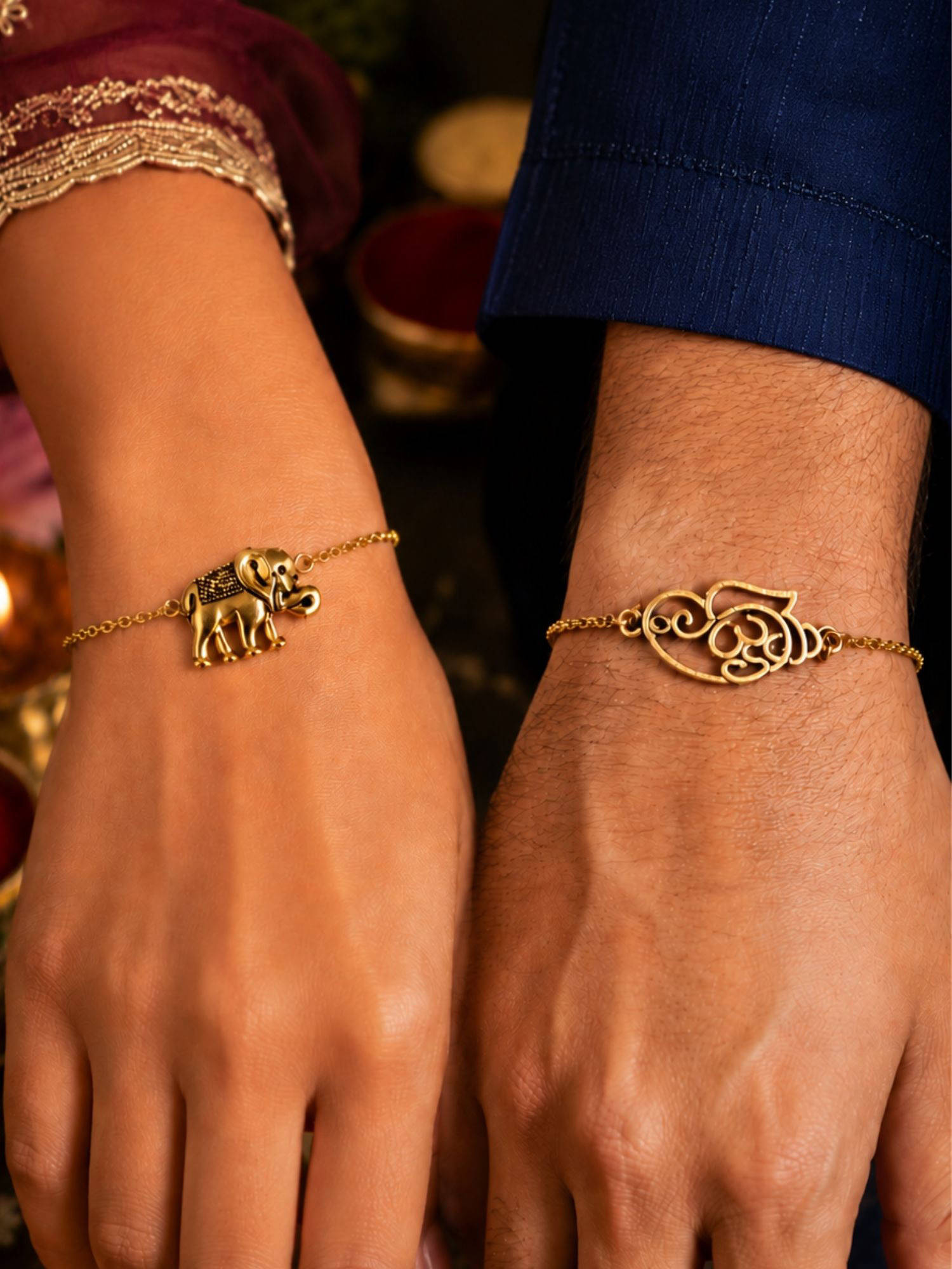 Digital Dress Room Bhaiya Bhabhi Om Ganesha Lumba Bracelet Rakhis (Pack Of 2)