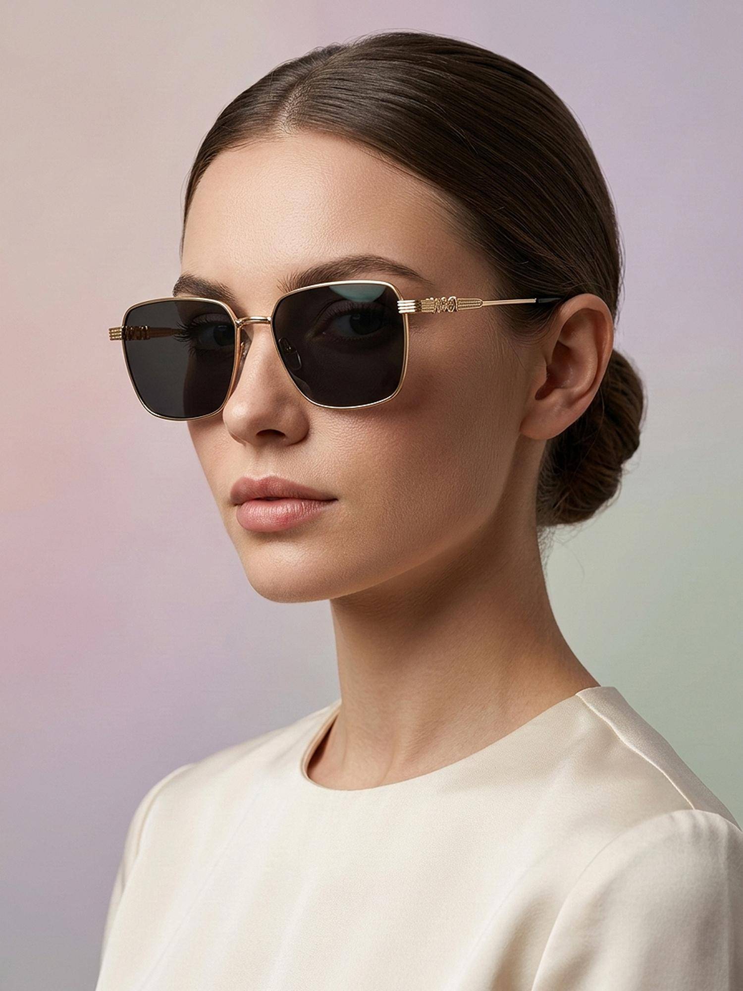 Carlton London Women Gold and Black Toned Polarised Lens Rectangle Sunglasses