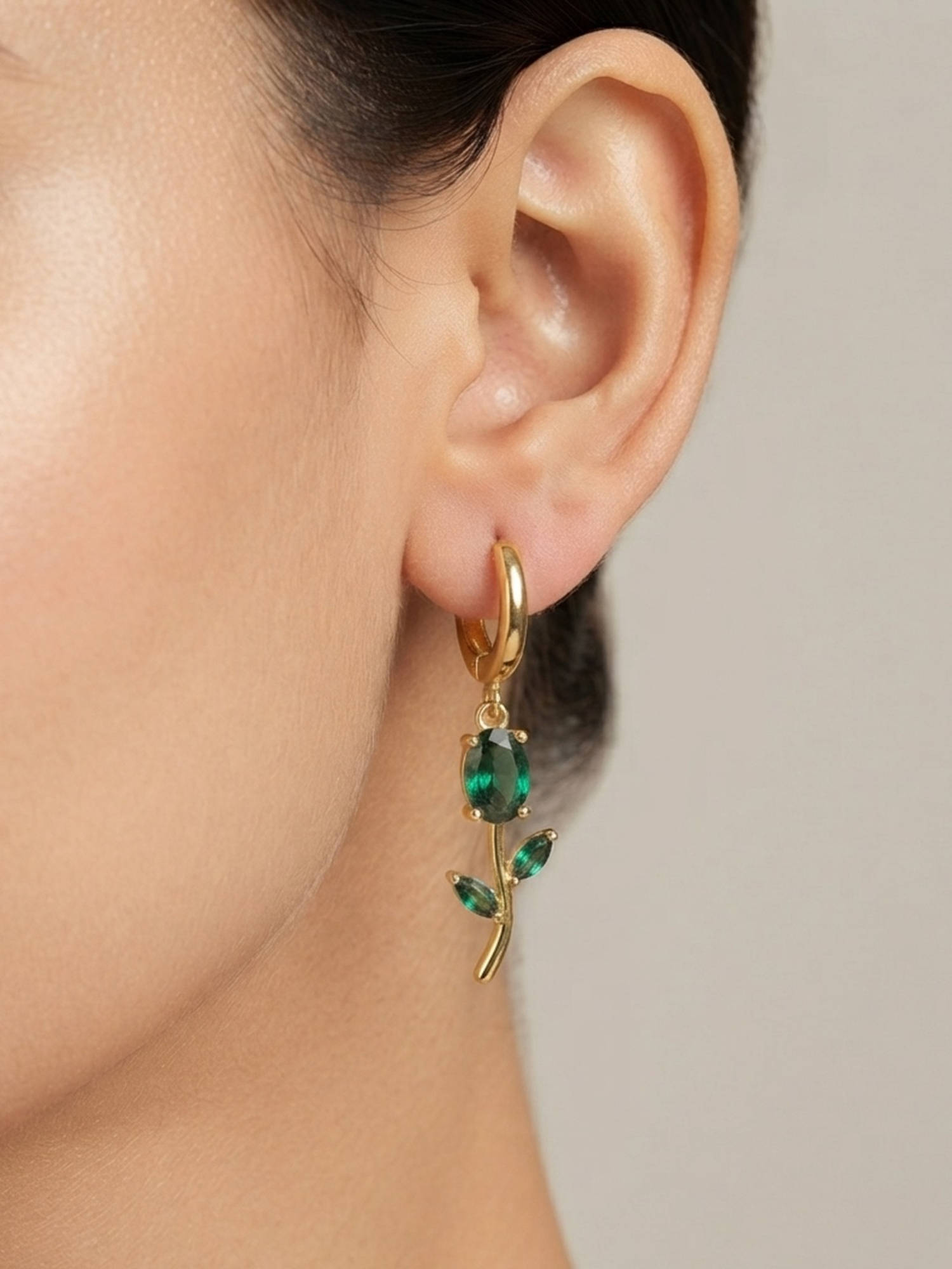 RACHIVA Women Green Stones Stainless Steel Pair Of Earrings