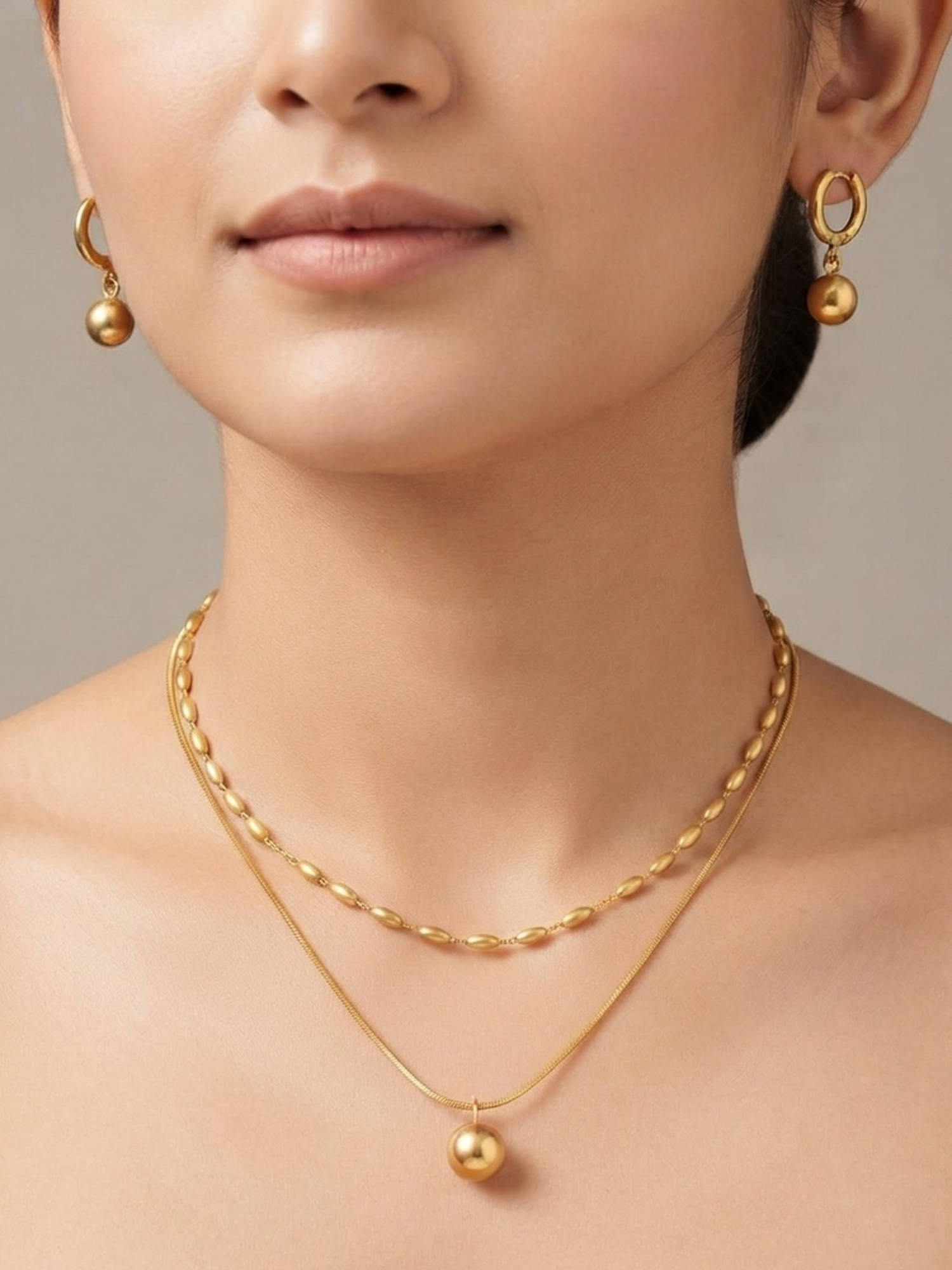 RACHIVA Women Gold Statement Stainless Steel Necklace with Pair Of Earring