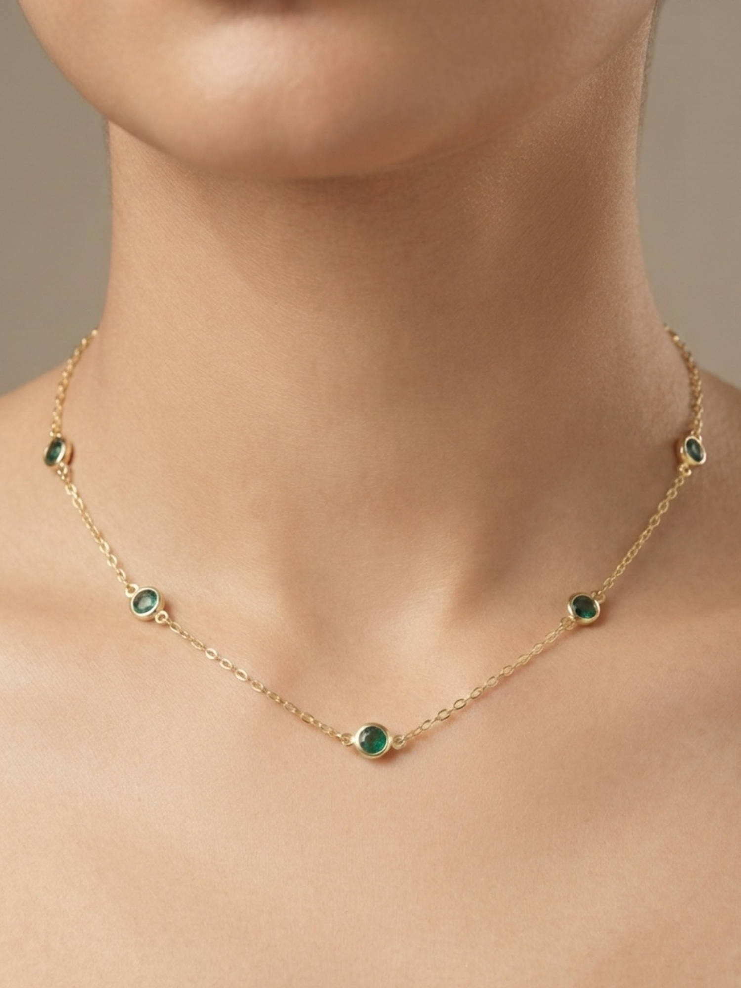 RACHIVA Women Green Stones Stainless Steel Necklace