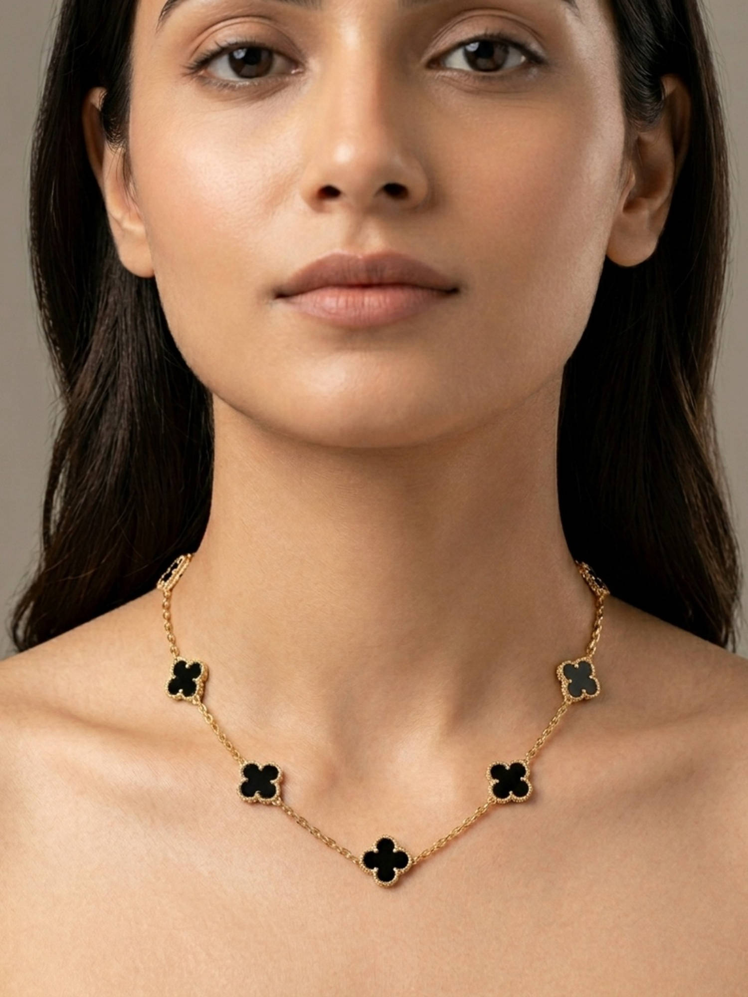 RACHIVA Women Black Stones Stainless Steel Necklace