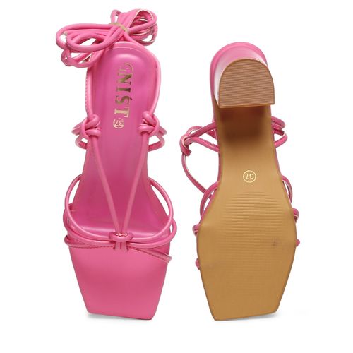 Buy GNIST Hot Pink Strappy Tie Up Block Heel Sandal Online