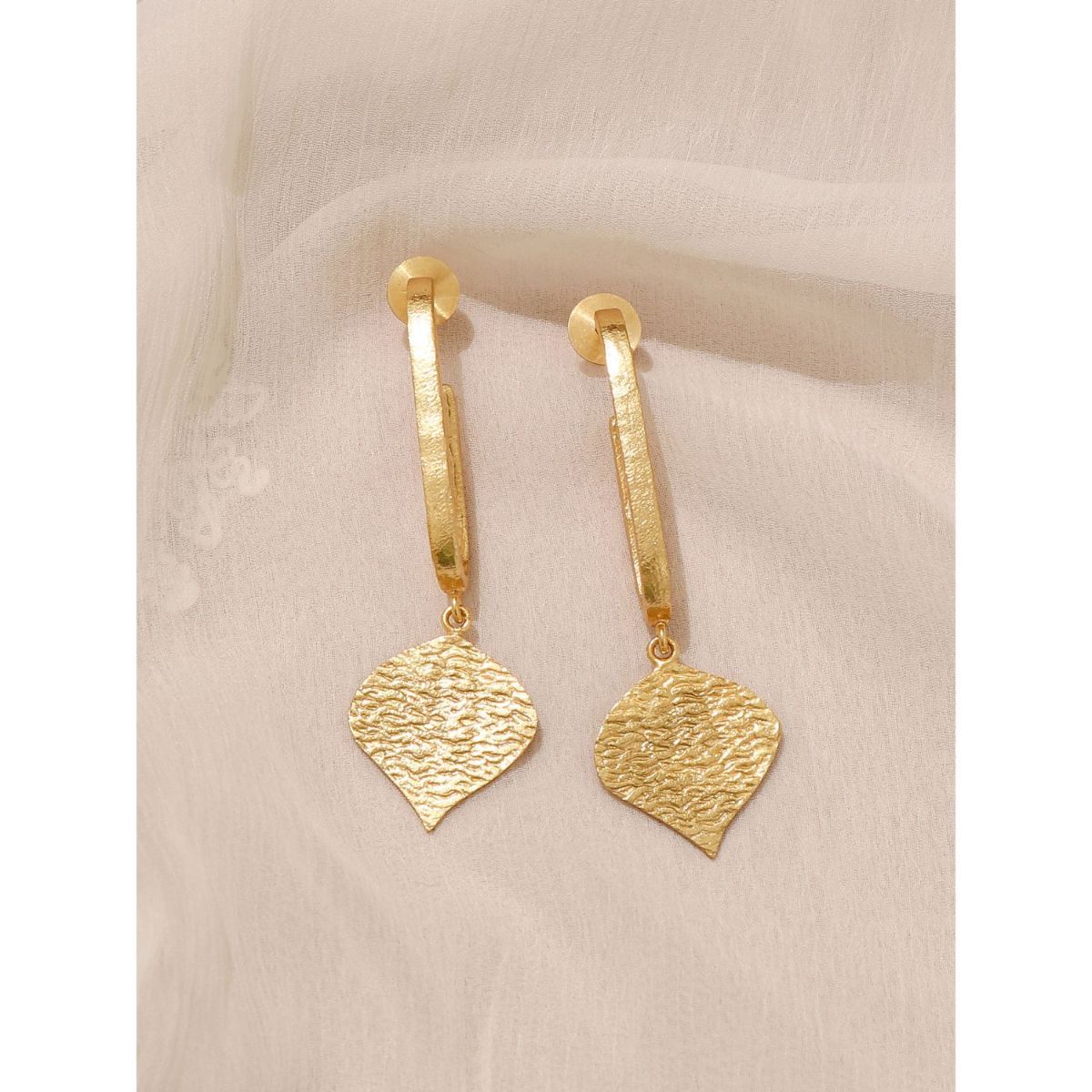 Pipa Bella by Nykaa Fashion Dainty Gold Leaf Shaped Dangler Earrings
