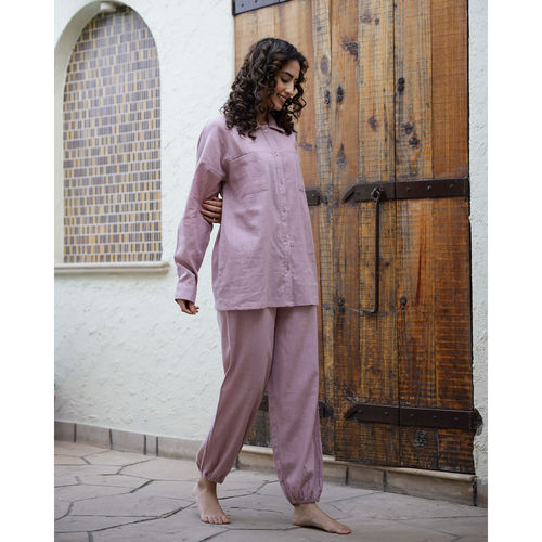 SAY Women Woven Cotton Lavender Colour Solid Sleepwear Night Suit (Set of  2) (3XL)