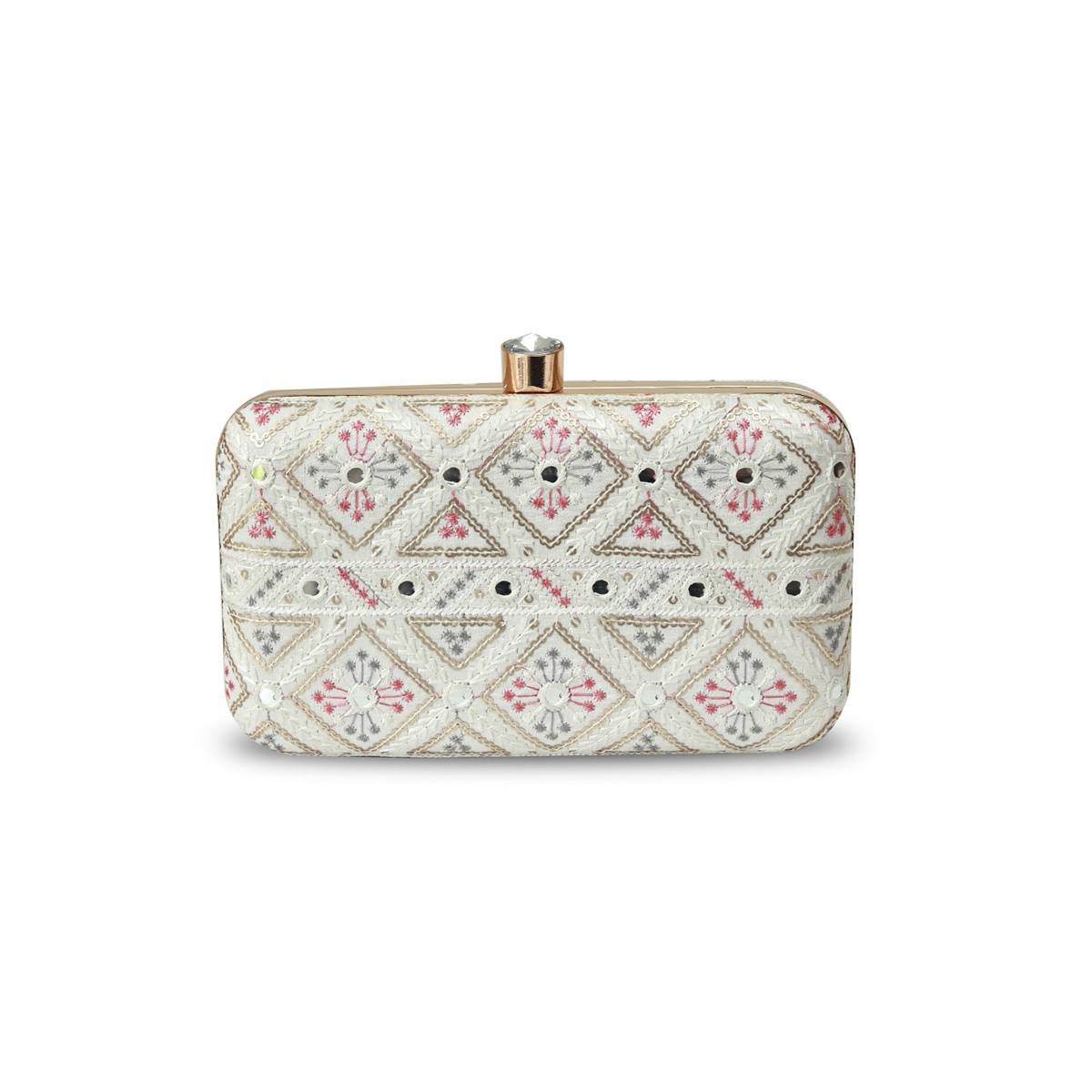 THE TAN CLAN White Ariba Box Clutch with Detachable Chain