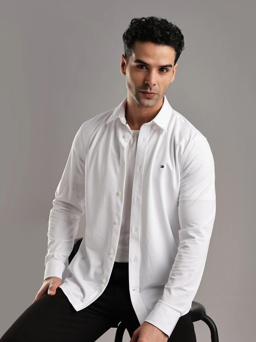 Buy Tommy Hilfiger Mens White Solid Slim Fit Polyester Shirt Online