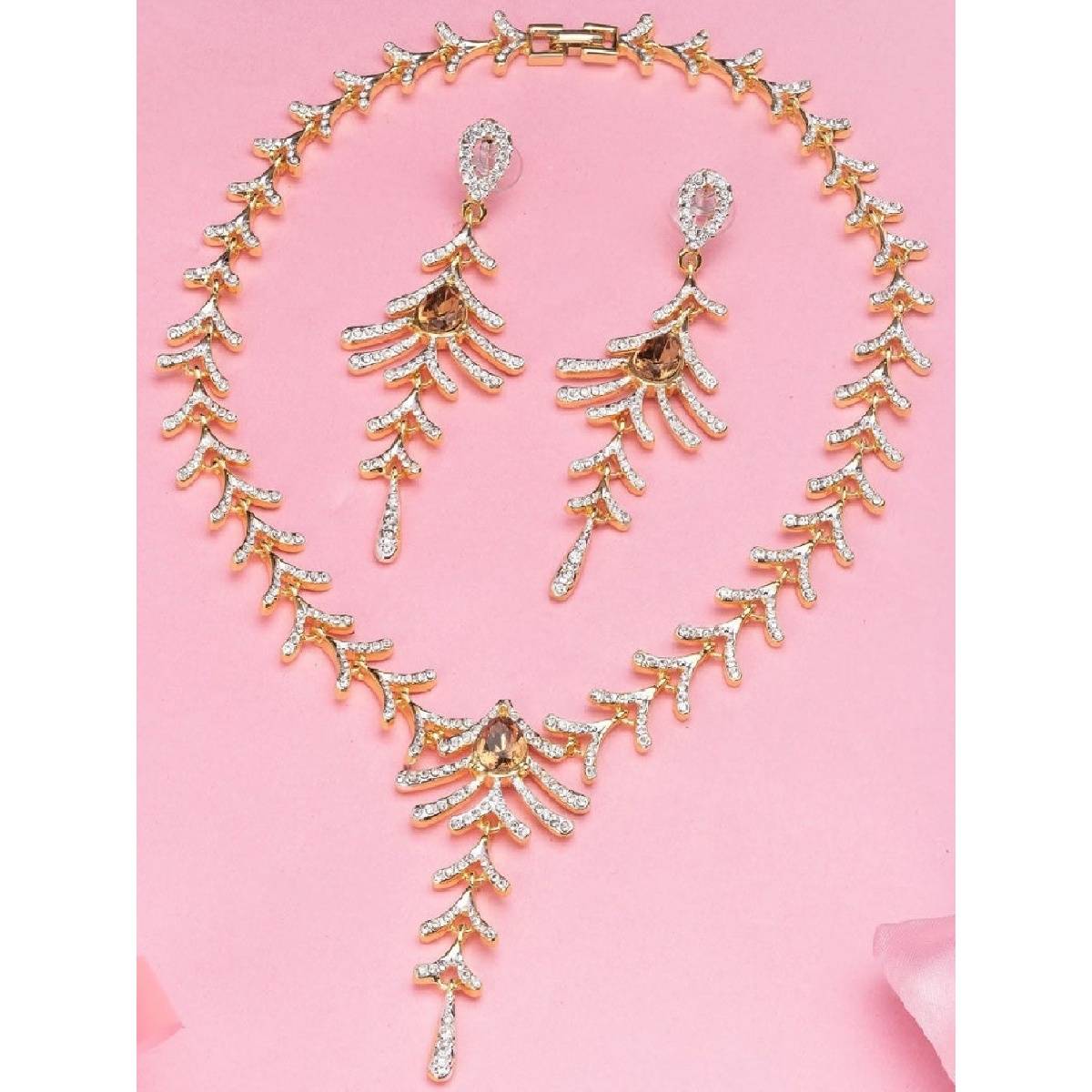 Estele Gold Plated Splendid Necklace with Crystals for Women (Set of 2)
