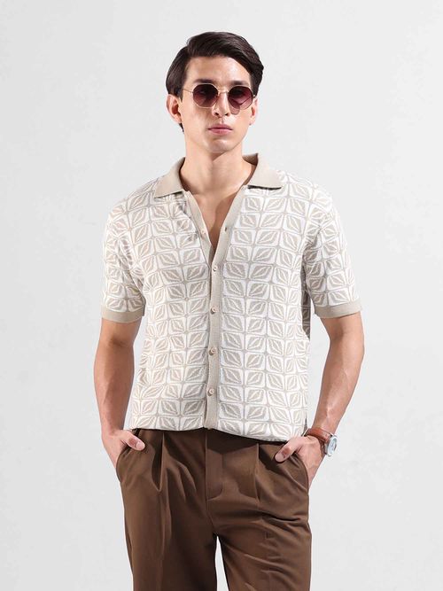 Buy The Indian Garage Co Men Slim Fit Self Design Cuban Collar Casual Shirt  - Khaki Online