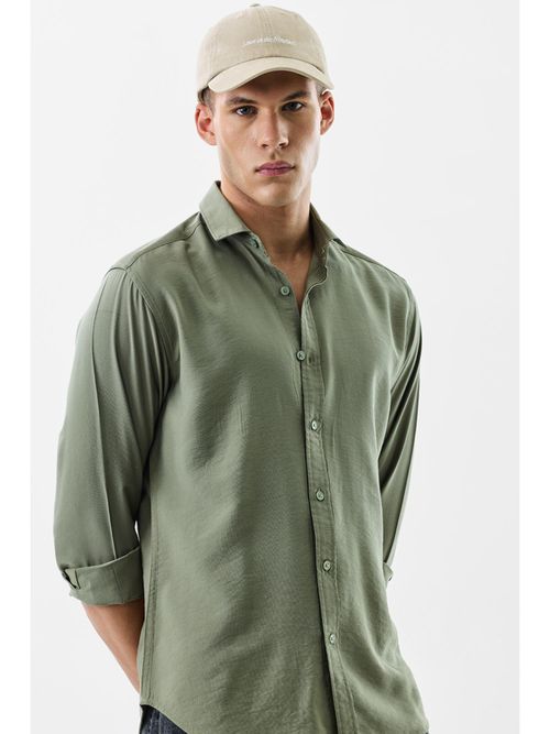 Buy Snitch Sage Green Solid Full Sleeves Slim Casual Shirt for Men Online