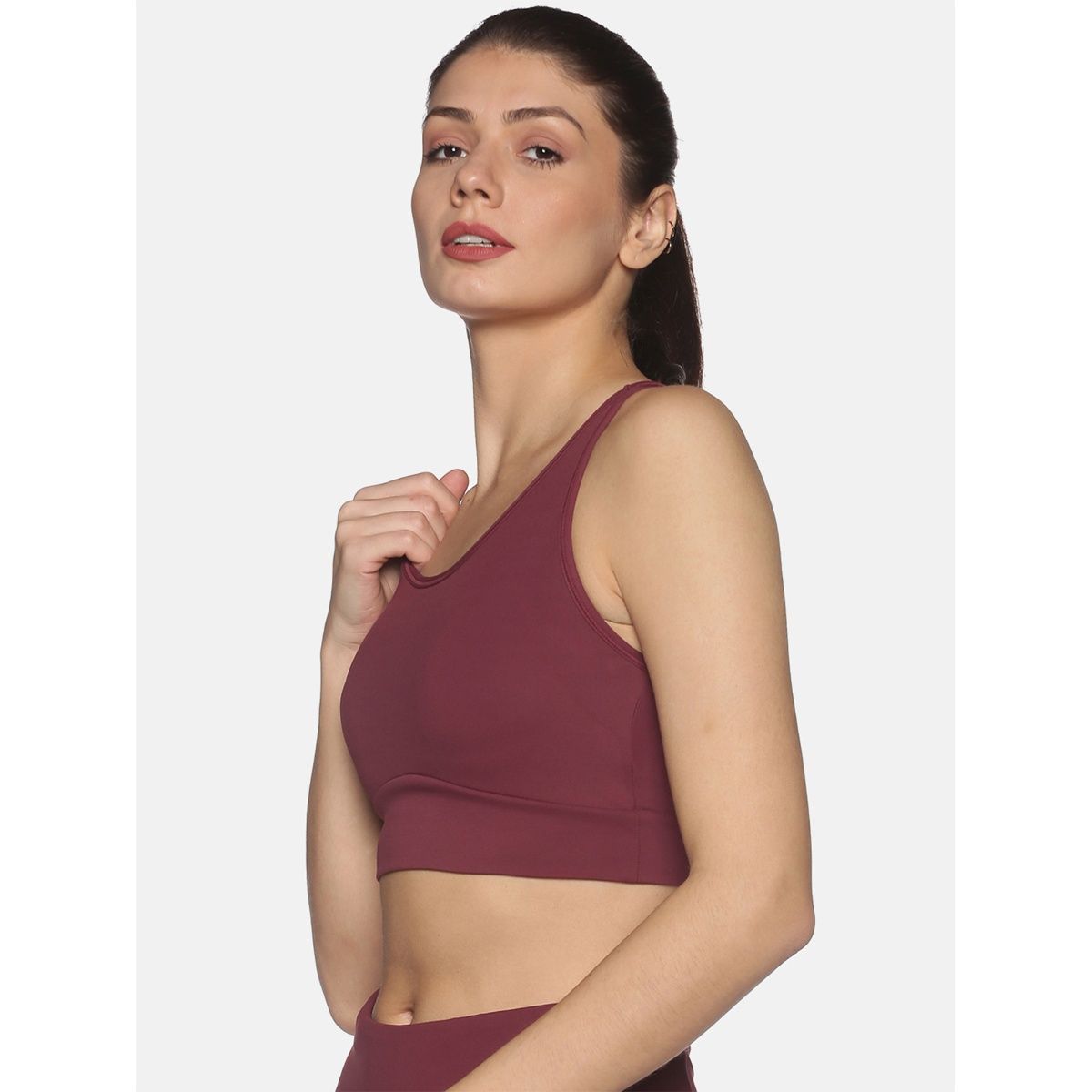 Bliss Club The Ultimate Comfort Sports Bra With Slip In Pads And Full Coverage In Burgundy Buy