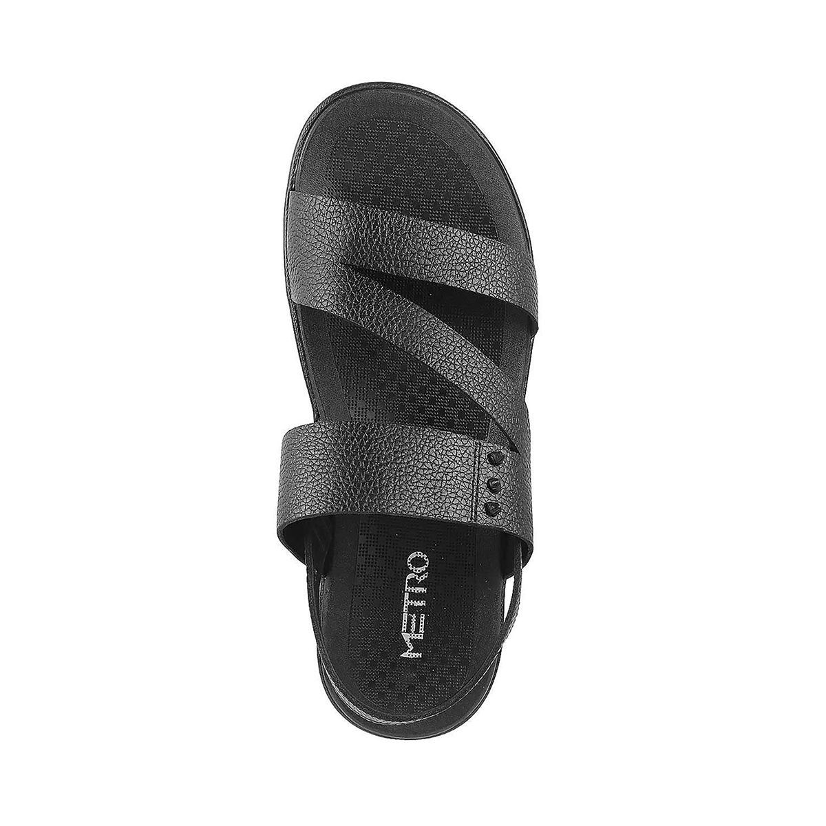 Buy Metro Mens Black Flat ChappalsMetro Mens Black Leather Textured Sandals  online