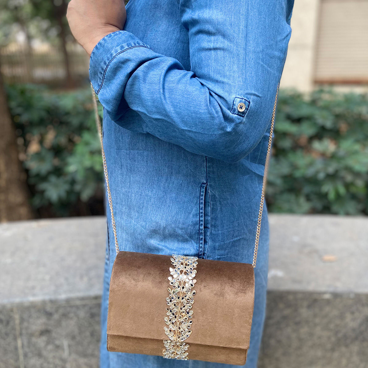 Angeline Beige Velvet Designer Sling Bag Buy Angeline Beige Velvet