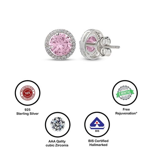 SILBERRY 925 Sterling Silver Pink Poise Round Studs: Buy SILBERRY