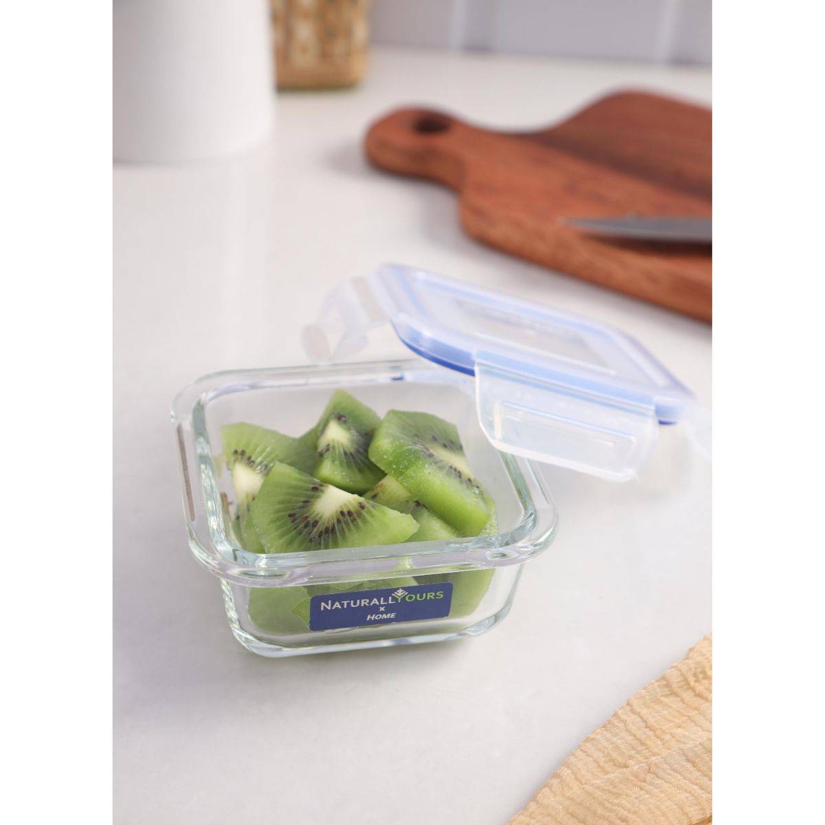NATURALLY YOURS Glasswares 150 Ml Square Container with Flat Canister - Clear