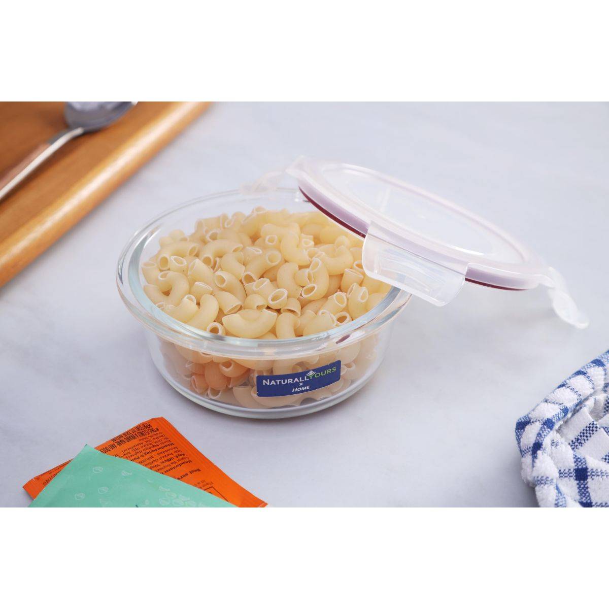 NATURALLY YOURS Glasswares 400 Ml Round Container with Flat Canister - Clear