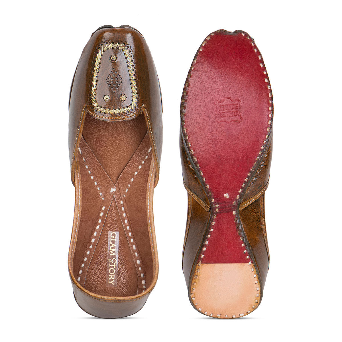 Gulpari Brown Leather Embellished Jutti