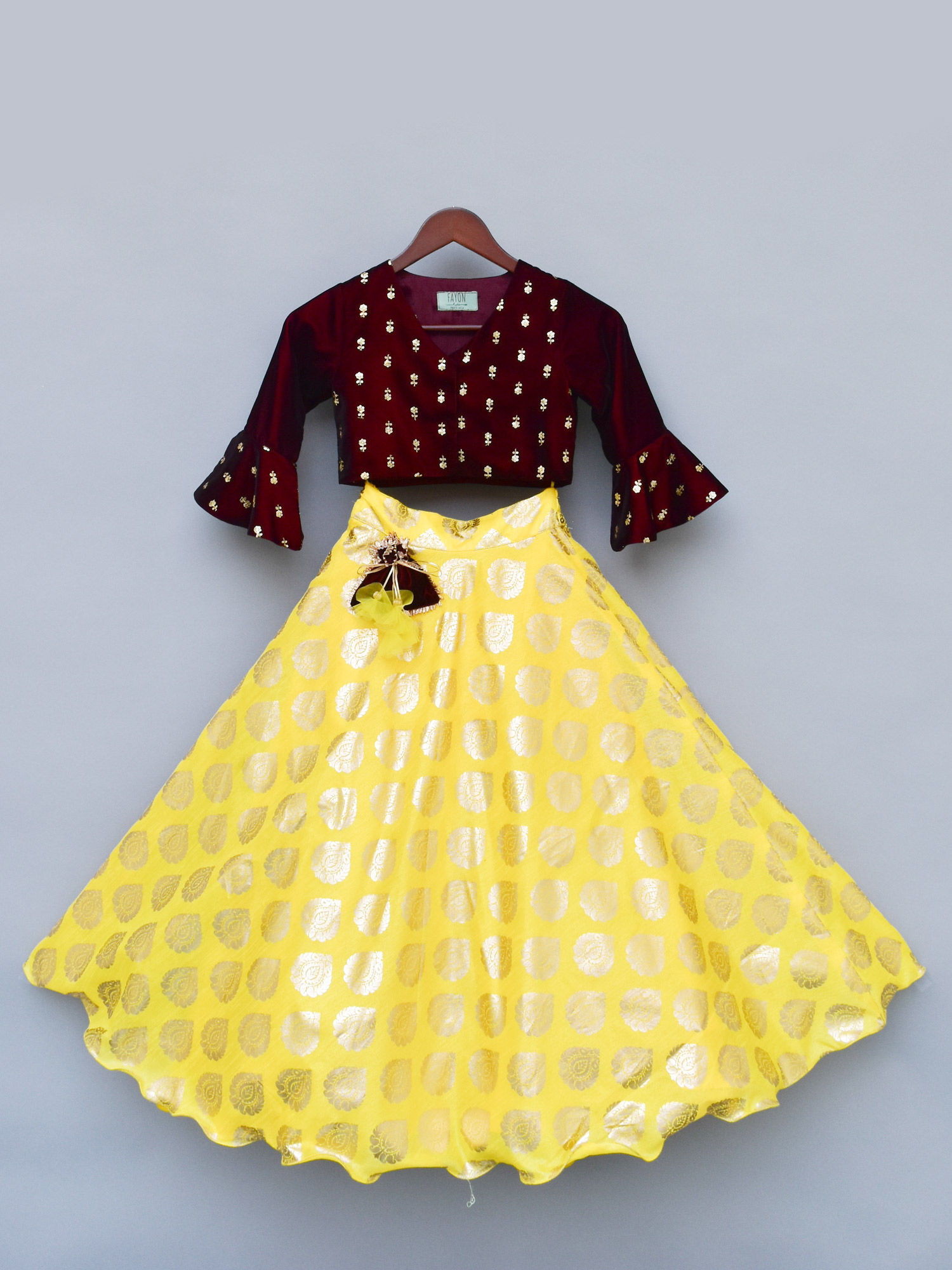 Indian Kids Handmade Lehenga Choli Maroon and Yellow chaniya choli For –  ShopBollyWear.Com