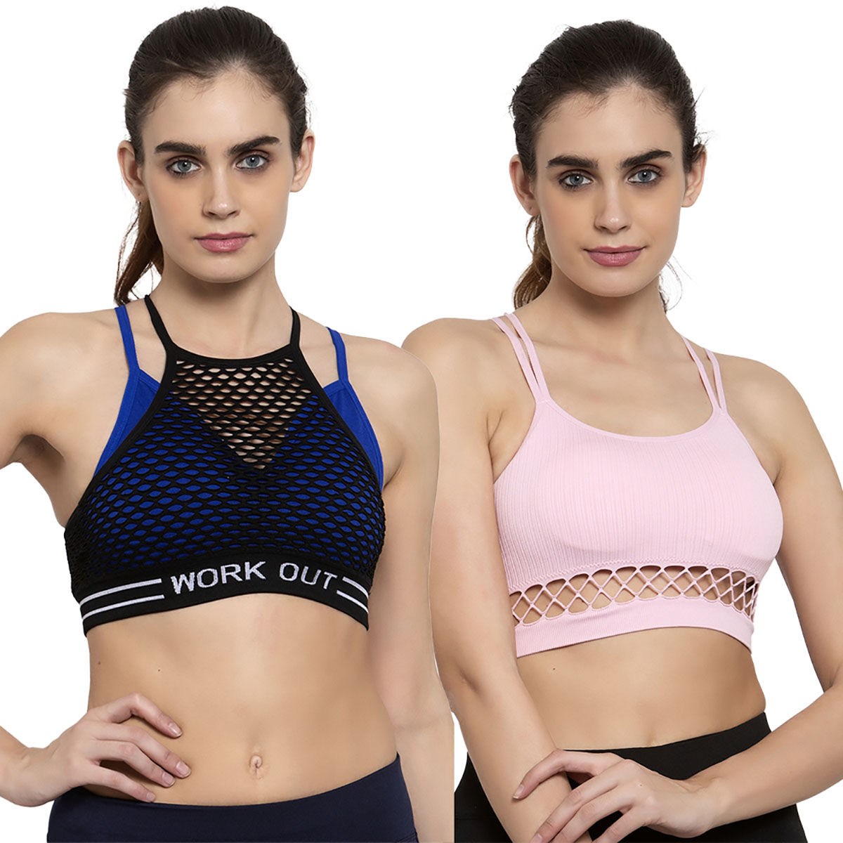 Buy Makclan Sexy in Sheer Sports Bra - Pink & Blue (Pack of 2) Online