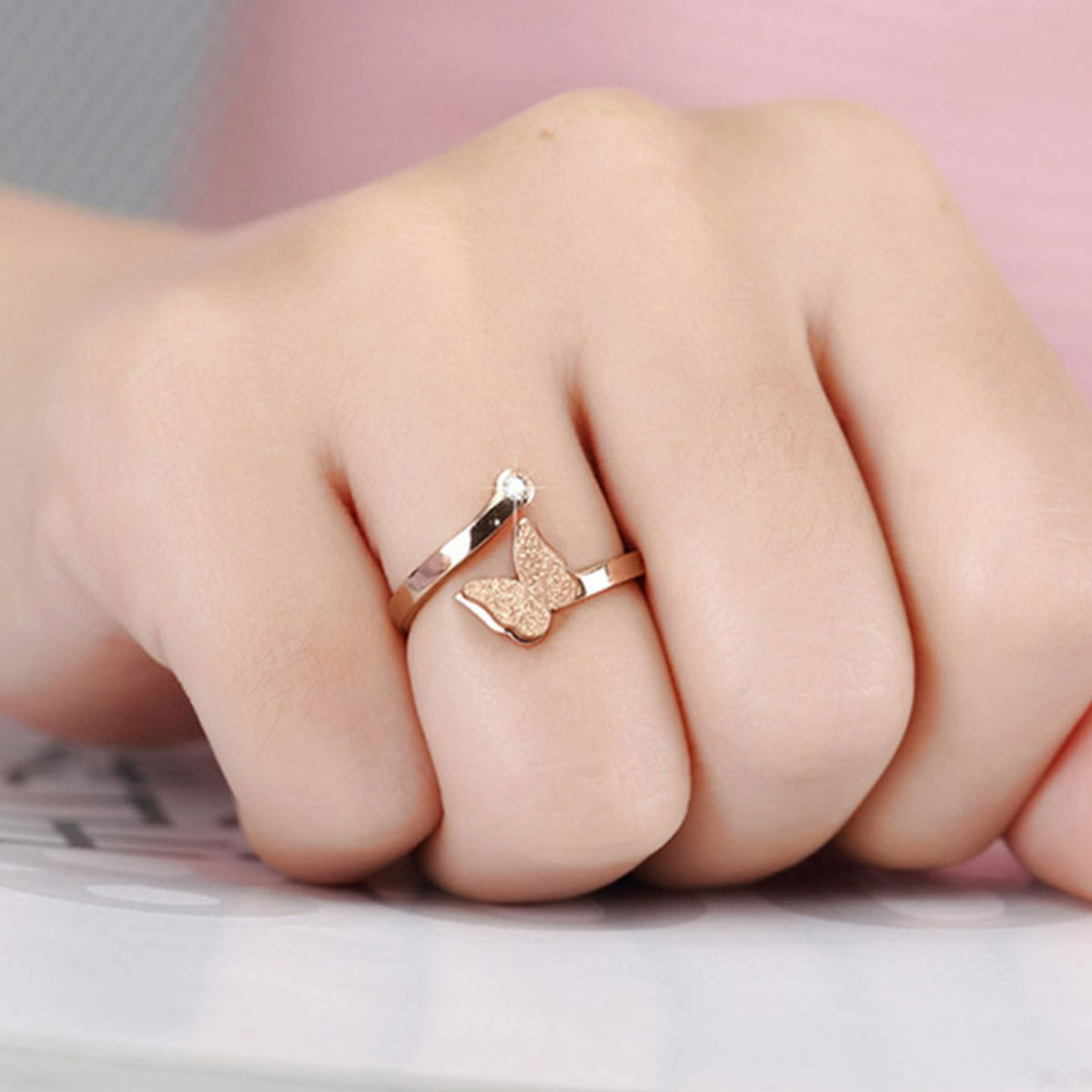 0.3 Carat (Ctw) Round Shape White Natural Diamond Fashion Butterfly Ring In  14k Rose Gold Ring Size-13 - Walmart.com