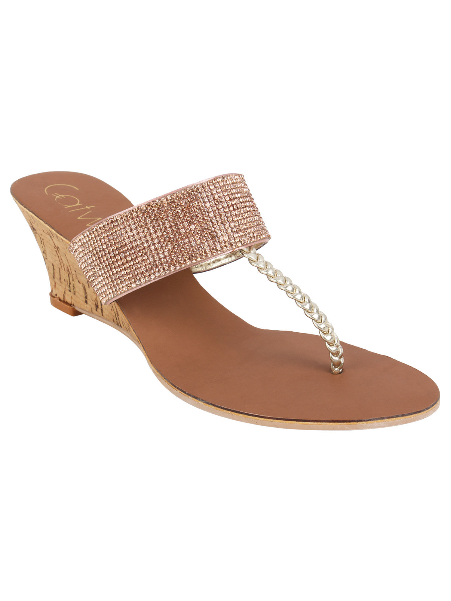 CATWALK Rose Gold Embellished Wedges 