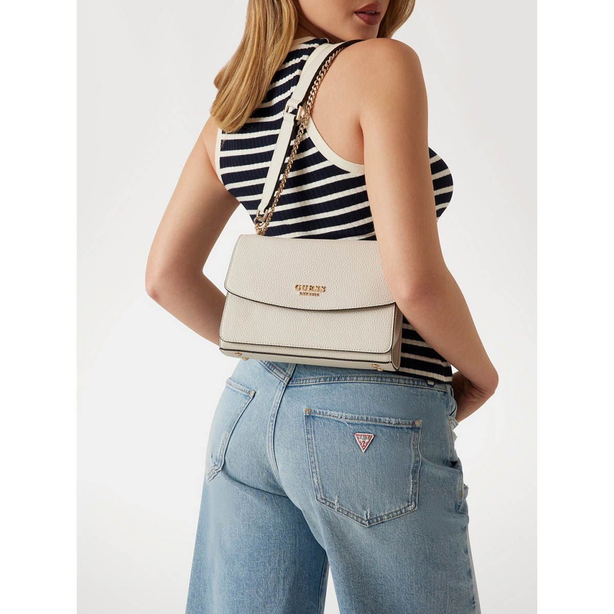 Buy Guess Off White Bone Textured Calista Convertible Crossbody