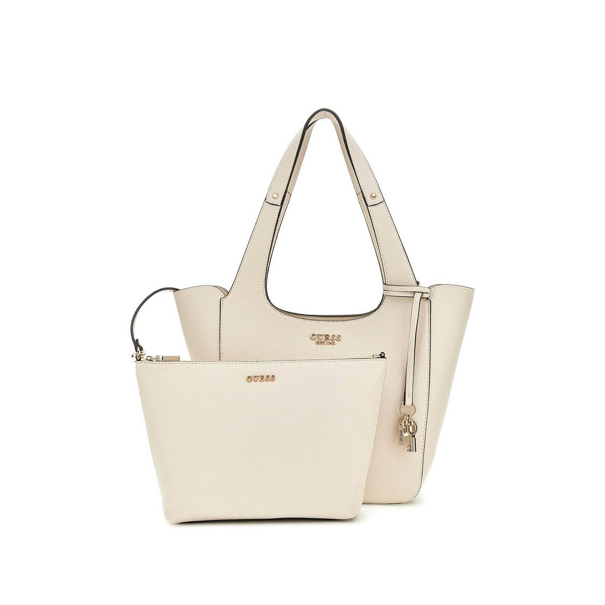 Guess Off White Textured Calista 2 In 1 Shoulder Bag with Pouch (Set of 2)