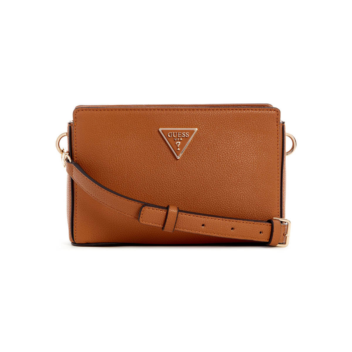 Guess Cognac Solid Meridian Top Zip Crossbody Bag