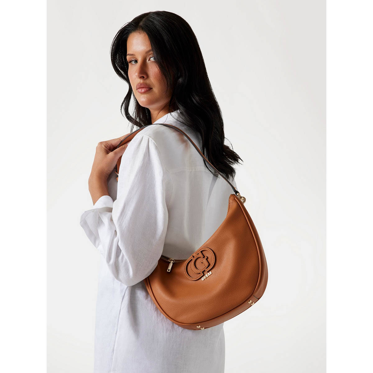 Guess Cognac Solid Calebra Hobo Shoulder Bag