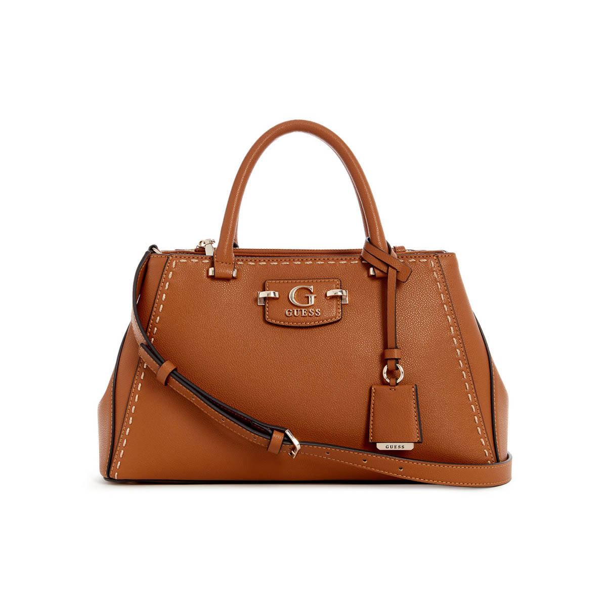 Guess Caramel Solid Nastra Society Satchel Bag with Detachable Strap