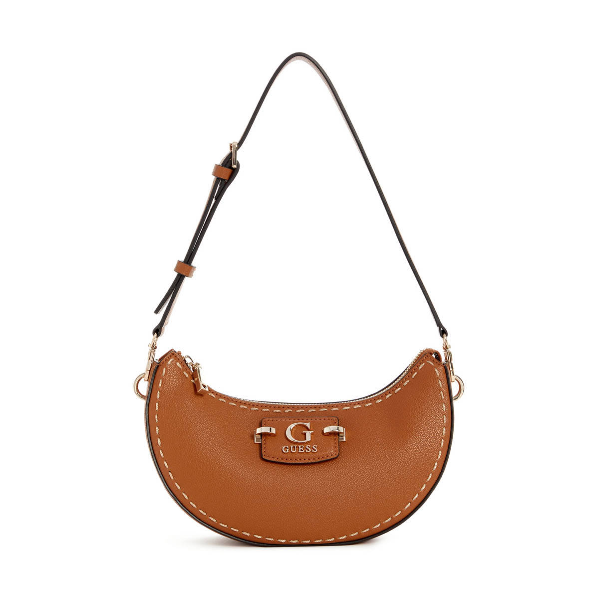 Guess Caramel Solid Nastra Top Zip Shoulder Bag