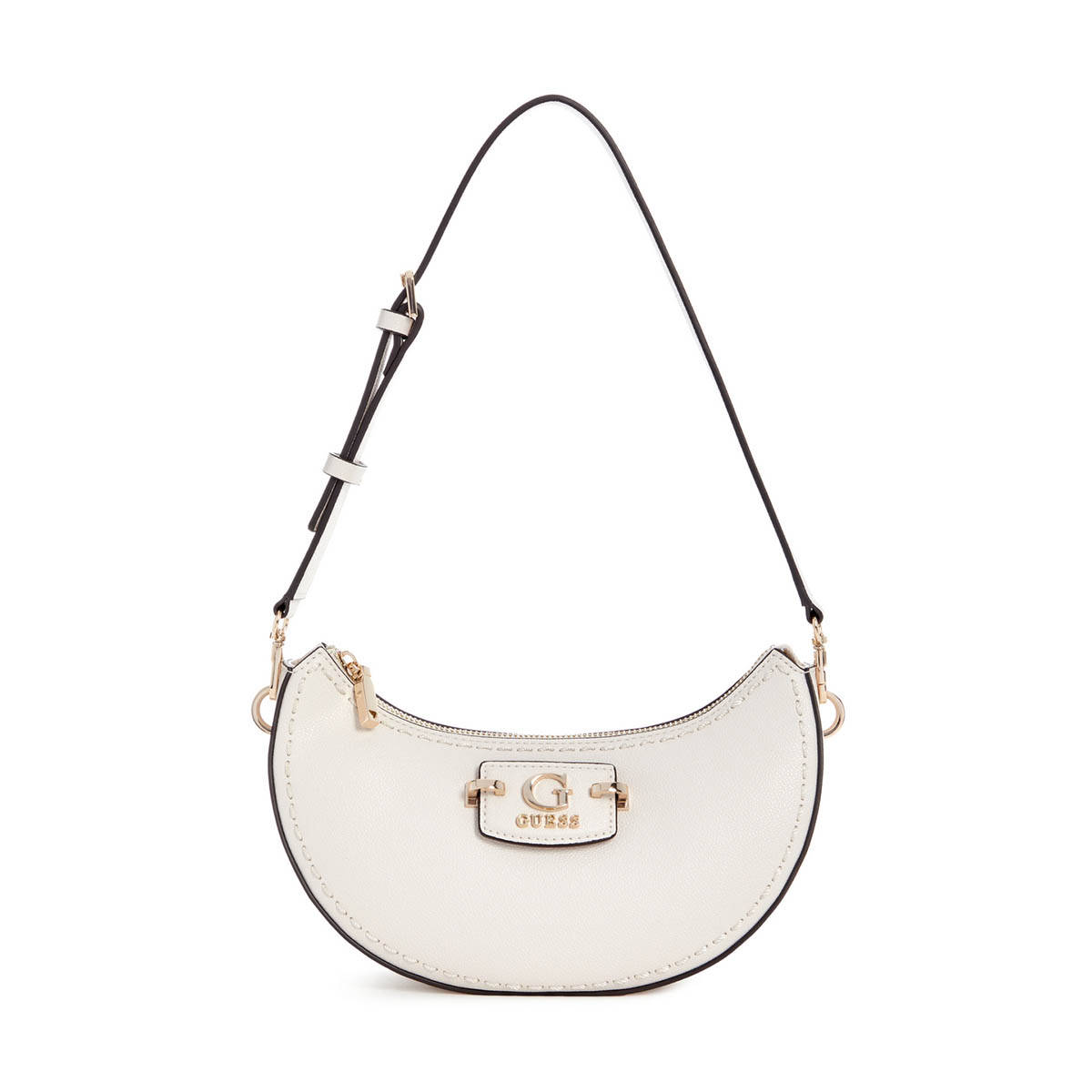 Guess Off White Solid Nastra Top Zip Shoulder Bag