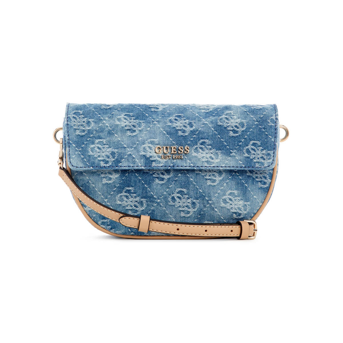 Buy Guess Denim Logo Printed Cerelia Flap Shoulder Bag Online
