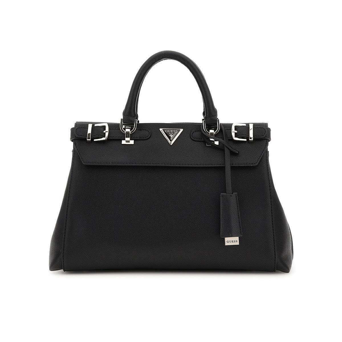 Guess Black Solid Eco Ali Luxury Satchel Bag with Detachable Strap