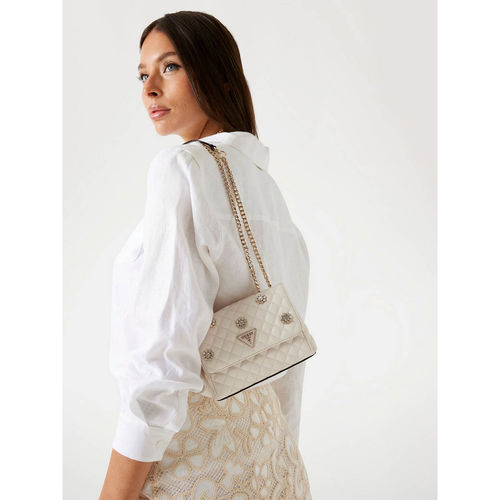 Guess Off White Embellished Everlee Mini Convertible Crossbody Bag