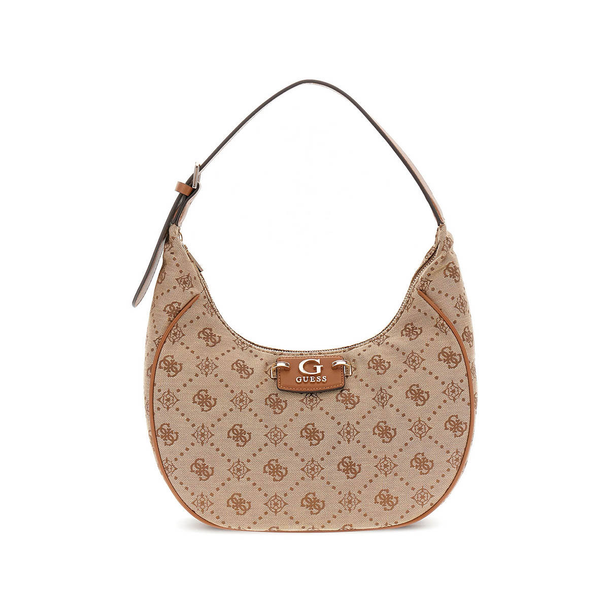 Guess Latte Logo Printed Neda Hobo Shoulder Bag