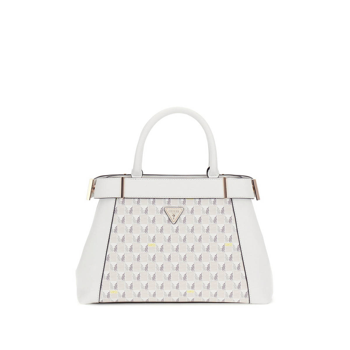 Guess White Stone Logo Printed Wave Satchel Bag with Detachable Strap
