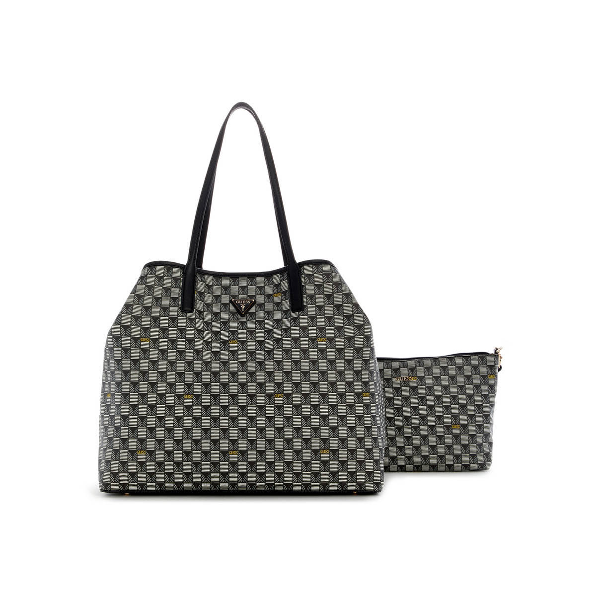 Guess Black Logo Printed Wave 2 In 1 Shoulder Bag with Pouch (Set of 2) (L)