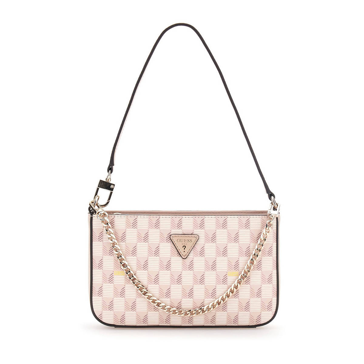 Guess Blush Logo Printed Wave Mini Top Zip Shoulder Bag