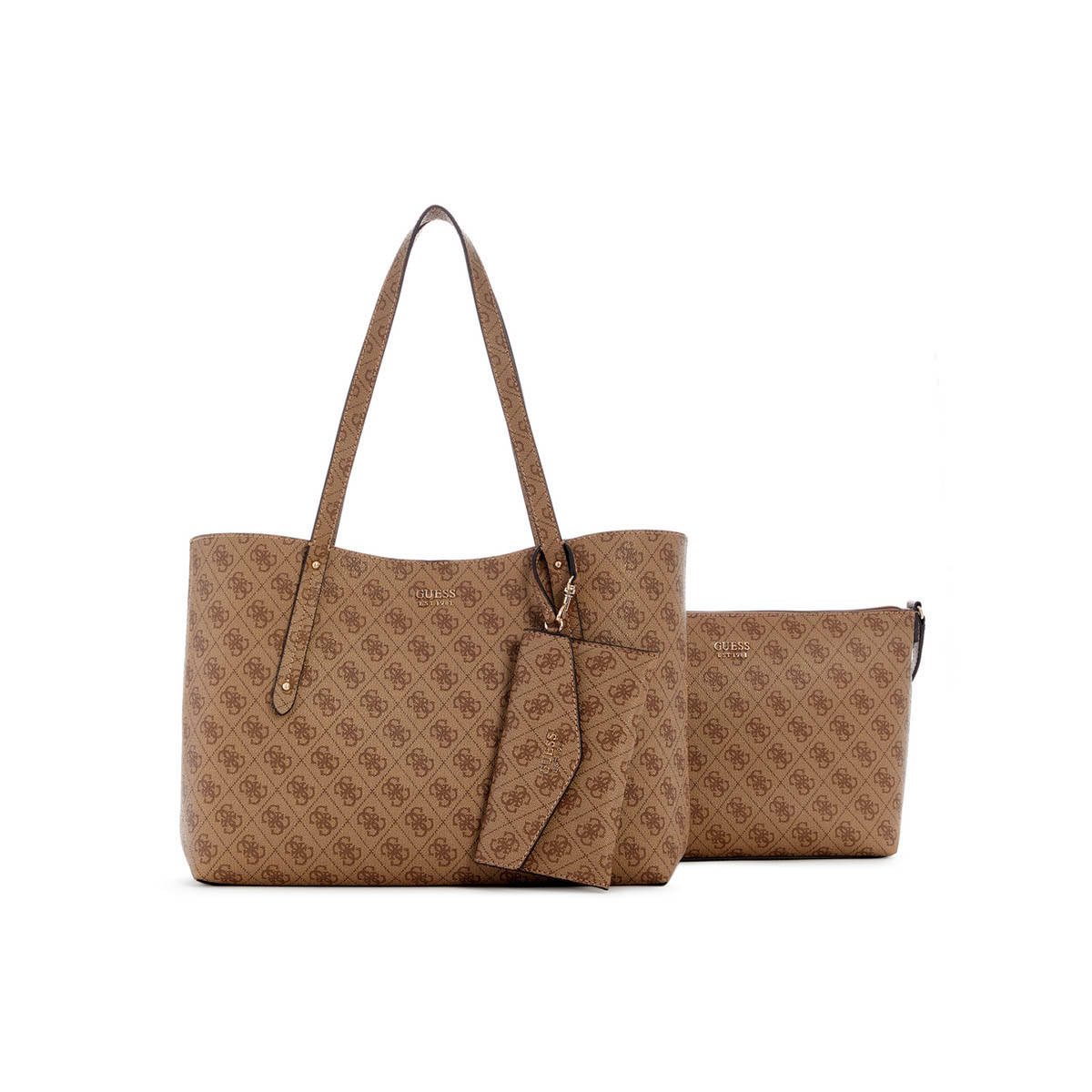 Guess Latte Logo Printed Brenton Tote Bag and Pouches (Set of 3)