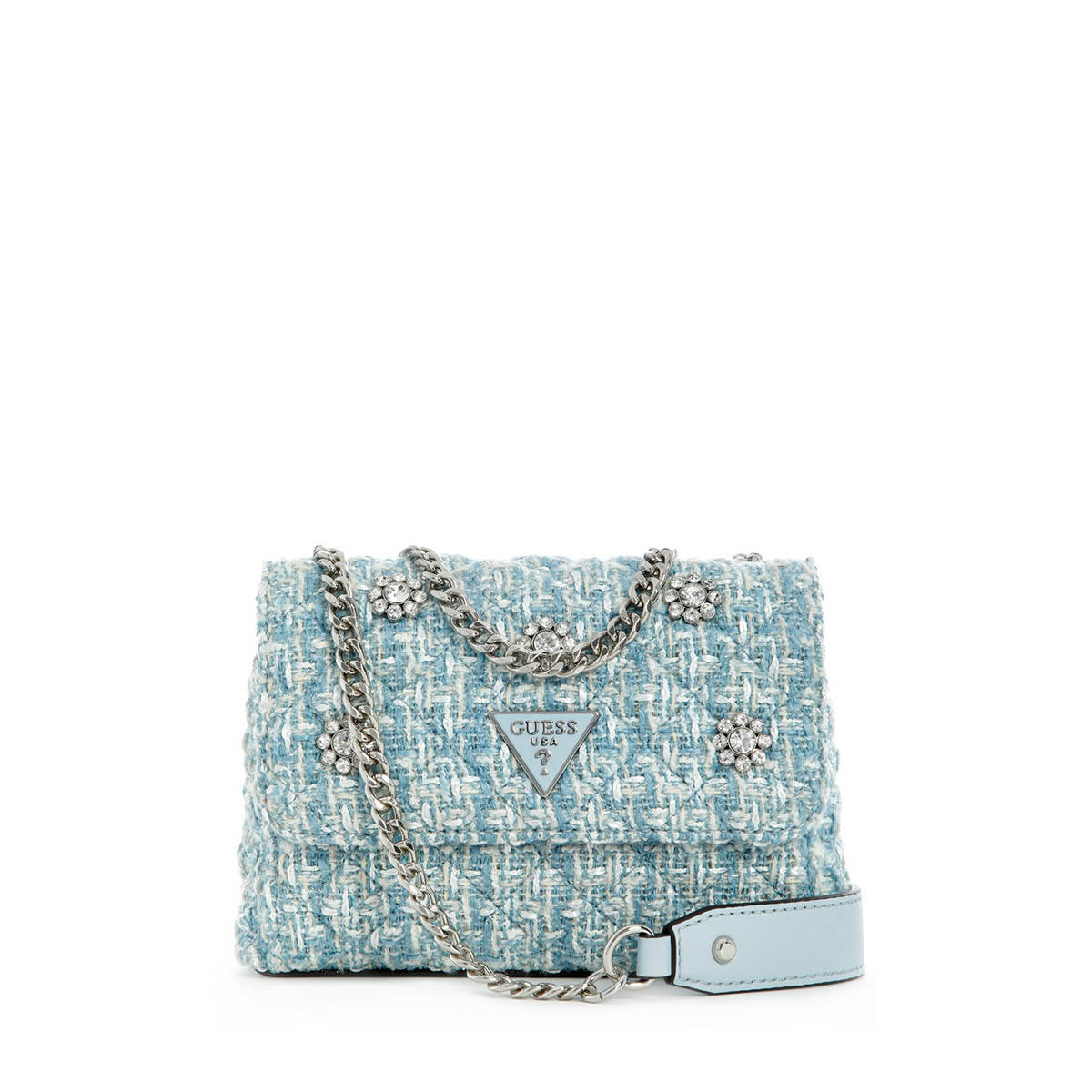 Guess Misty Blue Embellished Everlee Mini Convertible Crossbody Bag