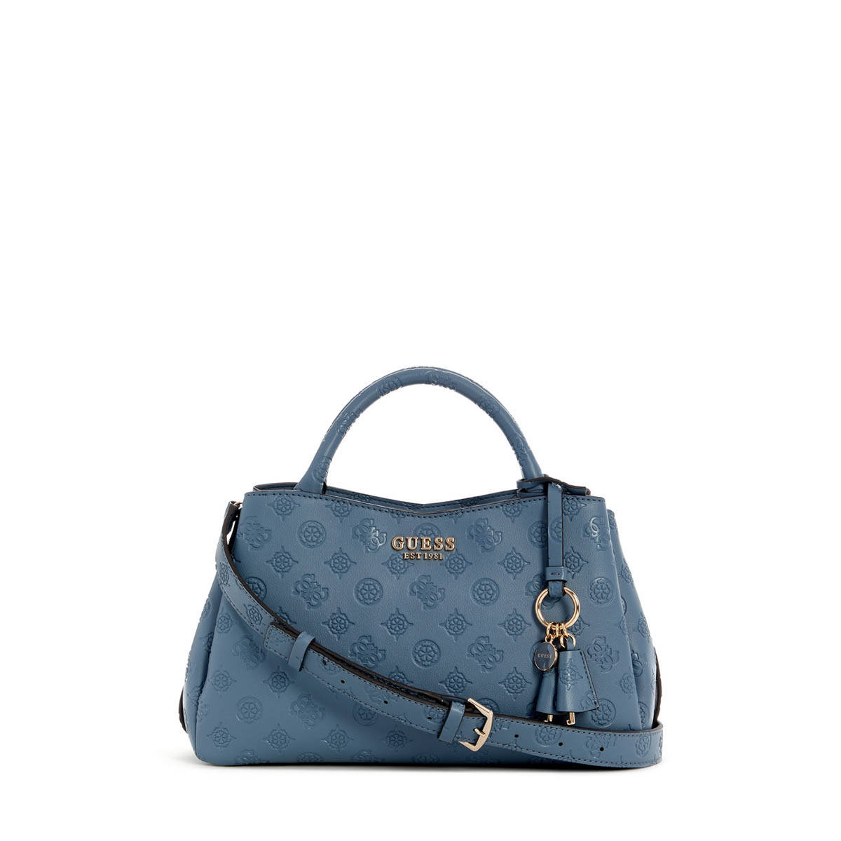 Guess Slate Logo Textured Phoebe Girlfriend Satchel Bag with Detachable Strap