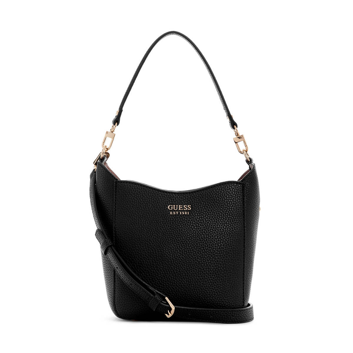 Guess Black Textured Brenton Girlfriend Bucket Bag with Detachable Strap