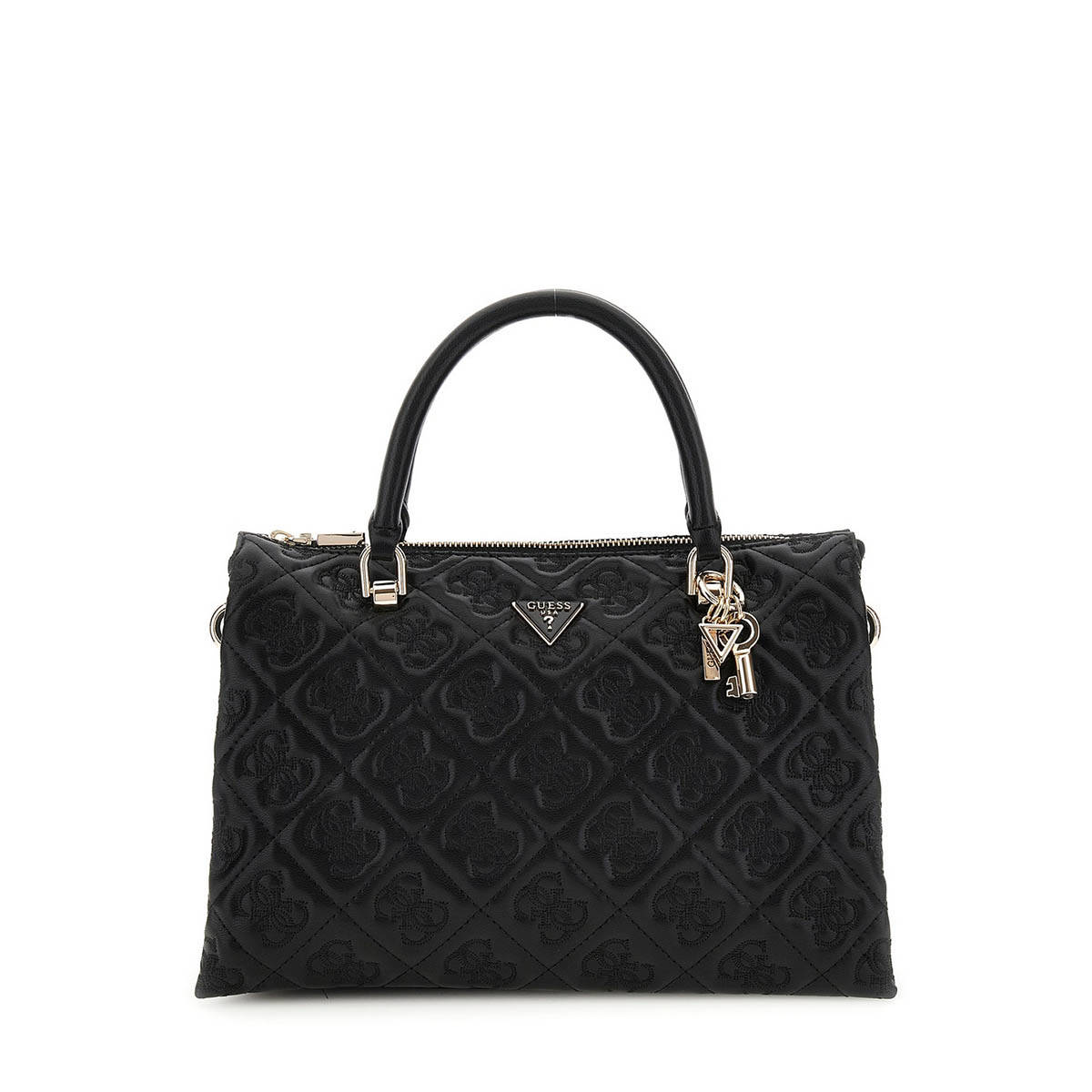 Guess Black Solid Adelasia Multi Comp Handbag with Detachable Strap