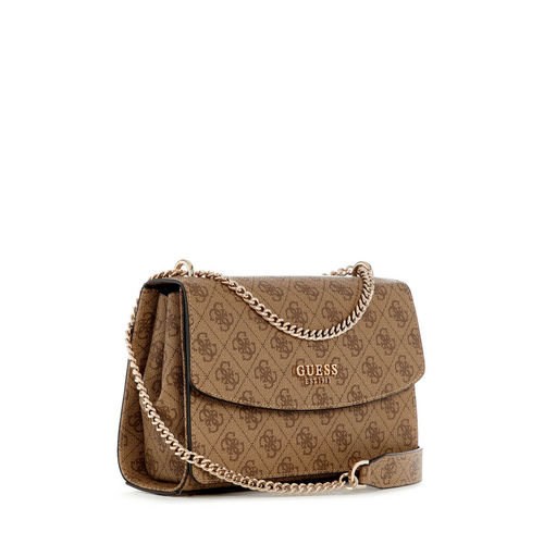Guess Latte Logo Printed Calista Convertible Flap Crossbody Bag