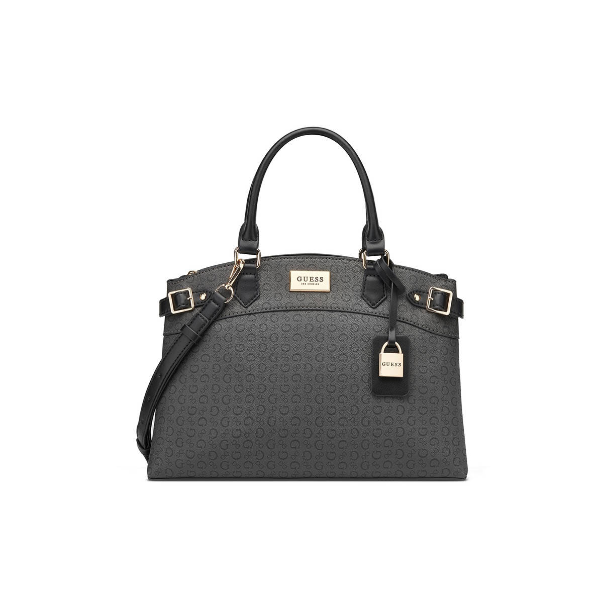 Guess Charcoal Printed Hayworth Satchel Bag with Detachable Strap